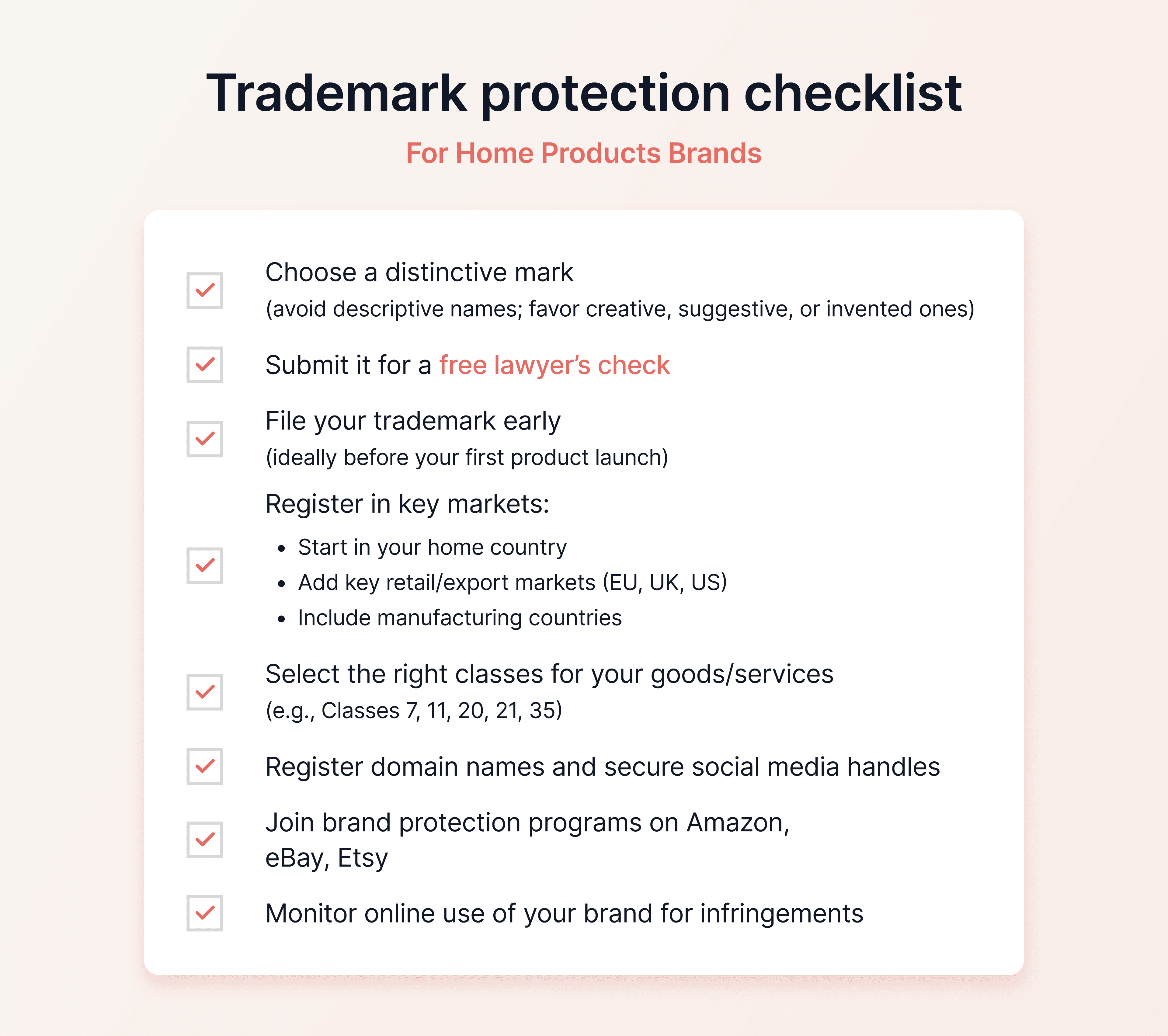 home products checklist